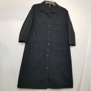 Merona Size XXL Black Stretch Cotton Blend 4 Pocket Women's Buttonfront Dress